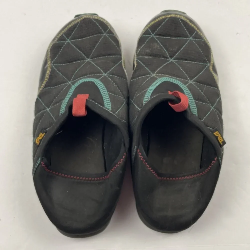 Teva ReEmber Slippers Kid’s Youth 7 Quilted Moc Slip On Black Blue Shoes